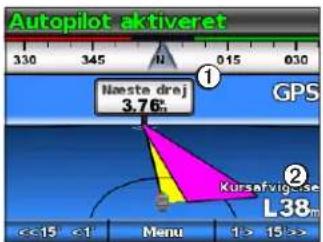 Autopilot aktiveret 330 345 N 015 030 Haeste drej 3.76° GPS Kürsefvig-ise L38m <<15' <1' Menu 1> 15>