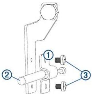 Technical diagram of a mechanical bracket with numbered parts labeled 1, 2, and 3