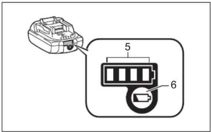 Diagram showing a device connected to a battery pack with labeled parts 5 and 6
