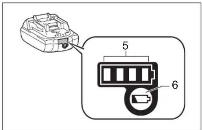 Diagram showing a device with labeled components, including a battery icon and numbered parts 5 and 6.