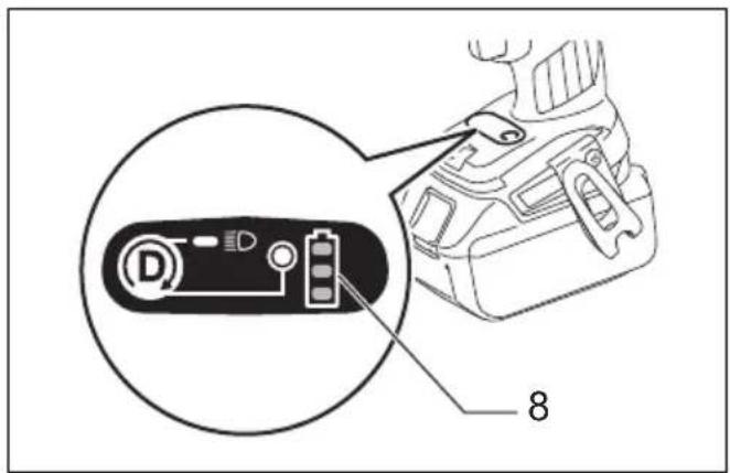 Diagram showing a device with labeled components, including a circular inset highlighting a battery and plug.