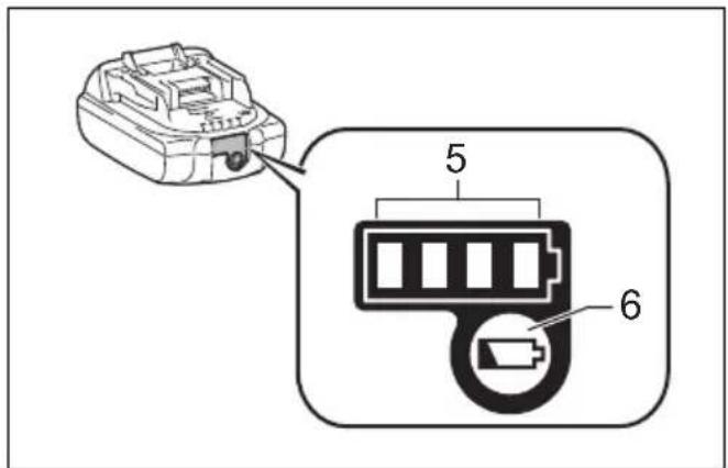 Diagram showing a device connected to a labeled component with parts 5 and 6, likely illustrating a battery or connector assembly.
