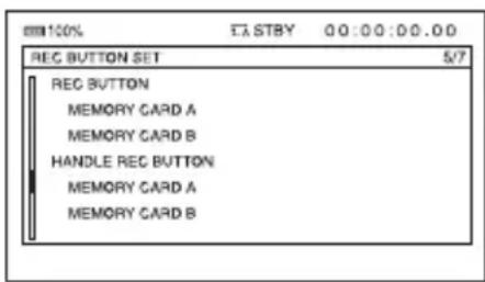 100% EA STBY 00:00:00.00 REC BUTTON SET 5/7 REC BUTTON MEMORY CARD A MEMORY CARD B HANDLE REC BUTTON MEMORY CARD A MEMORY CARD B