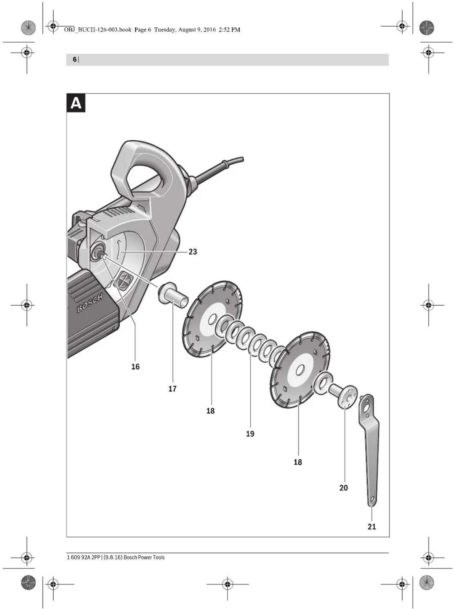 OBJ_BUCII-126-003.book Page 6 Tuesday, August 9, 2016 2:52 PM 6| A BOSCH 16 17 18 19 18 20 21 1 609 92A 2PP | (9.8.16) Bosch Power Tools
