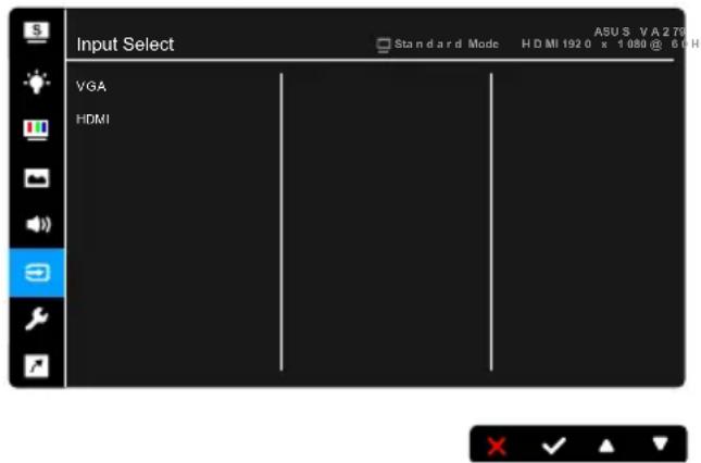 Input Select VGA HDMI Standard Mode H D MI 192.0 x 1.080 @ 6.0 Hz ASU S V A 279