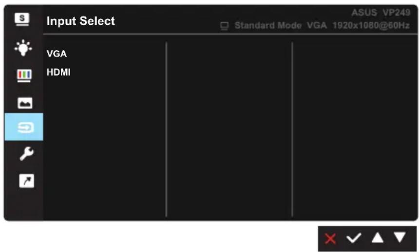 Input Select VGA HDMI ASUS VP249 Standard Mode VGA 1920x1080@60Hz