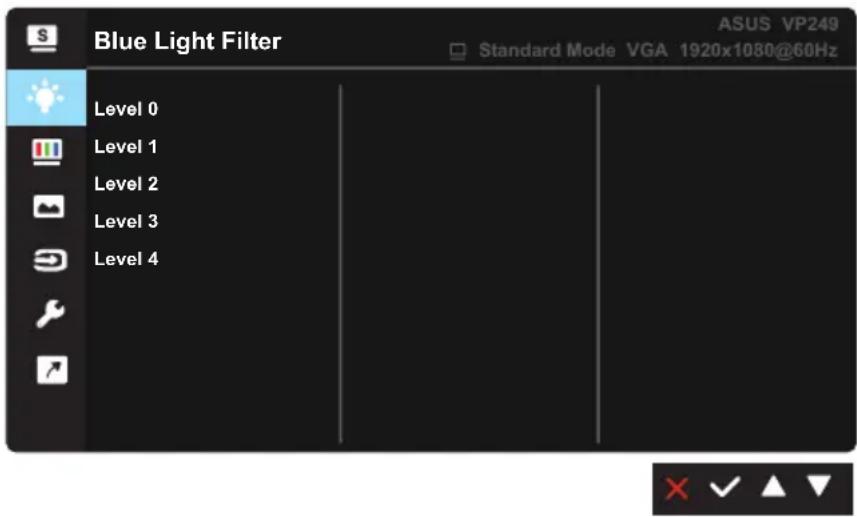 Blue Light Filter Level 0 Level 1 Level 2 Level 3 Level 4 ASUS VP249 Standard Mode VGA 1920x1080@60Hz