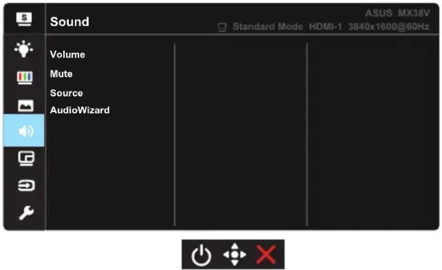 Sound Volume Mute Source AudioWizard ASUS MX38V Standard Mode HDMI-1 3840x1600@60Hz