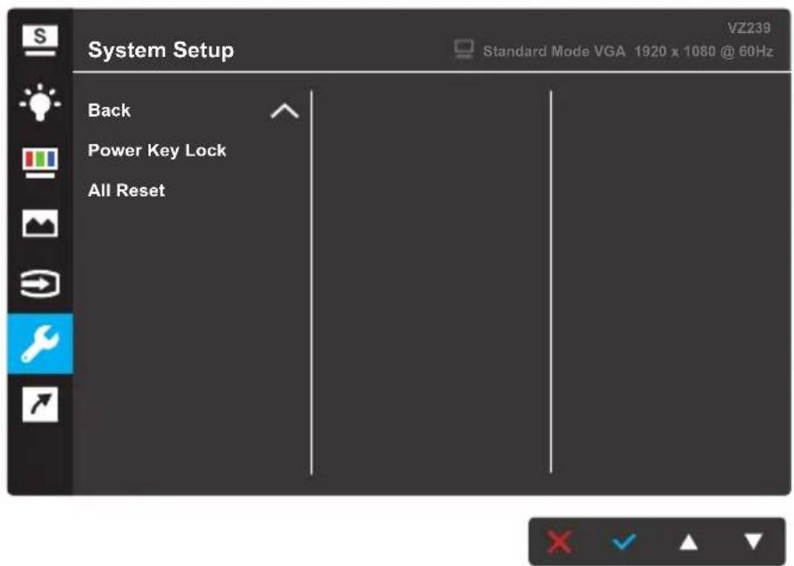 System Setup VZ239 Standard Mode VGA 1920 x 1080 @ 60Hz Back Power Key Lock All Reset