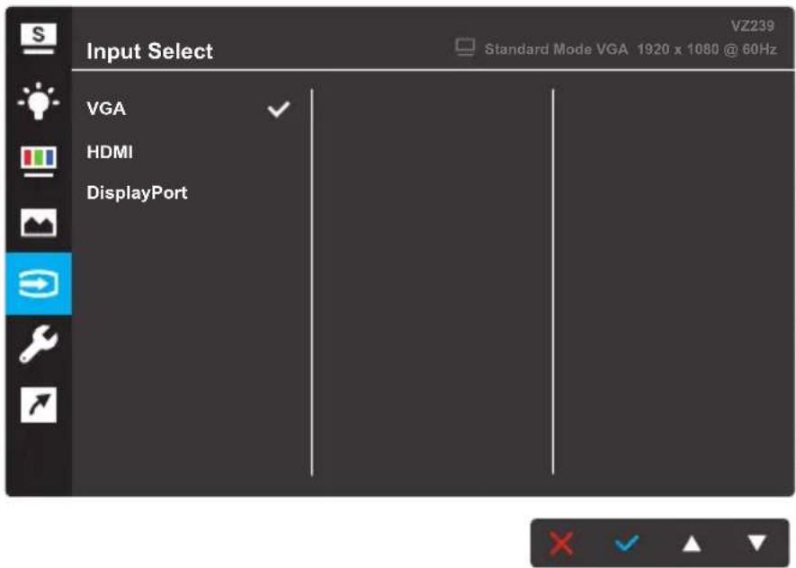 Input Select VGA HDMI DisplayPort VZ239 Standard Mode VGA 1920 x 1080 @ 60Hz