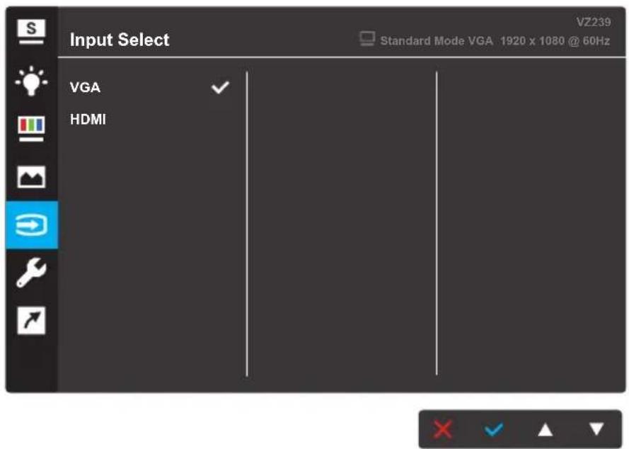 Input Select VGA HDMI VZ239 Standard Mode VGA: 1920 x 1080 @ 60Hz