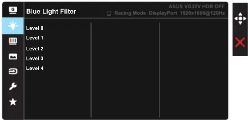 Blue Light Filter Level 0 Level 1 Level 2 Level 3 Level 4 ASUS VG32V HDR OFF Racing Mode DisplayPort 1920x1080@120Hz