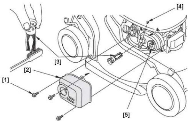 Technical diagram showing mechanical assembly with labeled parts including pliers, sensors, and motors