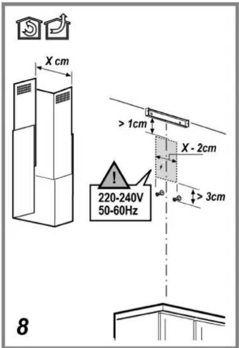 X cm >1cm X - 2cm >3cm 220-240V 50-60Hz 8