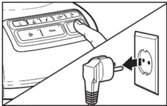 Diagram showing hand pressing a power button next to an electrical socket, illustrating electrical switch installation or power outleting.