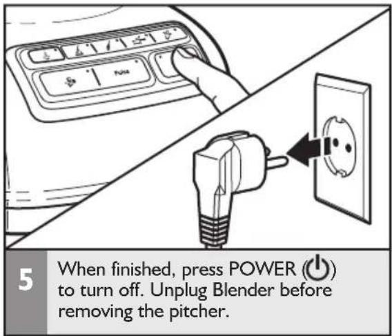 5 When finished, press POWER () to turn off. Unplug Blender before removing the pitcher.