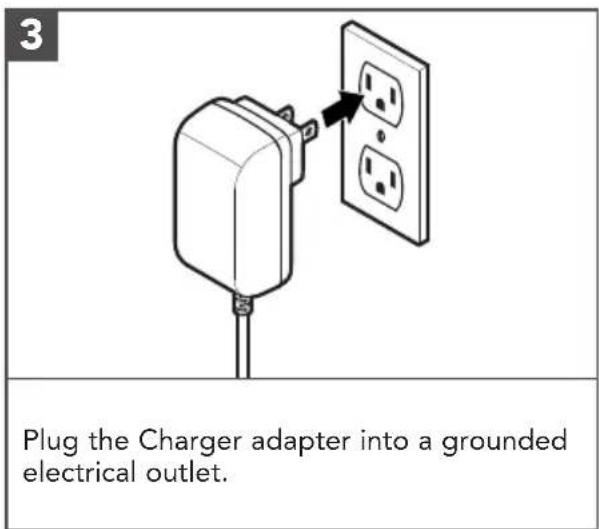 3 Plug the Charger adapter into a grounded electrical outlet.