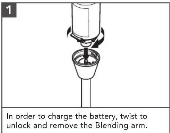 In order to charge the battery, twist to unlock and remove the Blending arm.