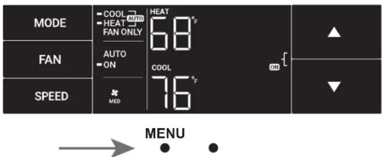 MODE - COOL AUTO - HEAT FAN ONLY 68°F AUTO - ON COOL 76°F ON FAN SPEED MENU
