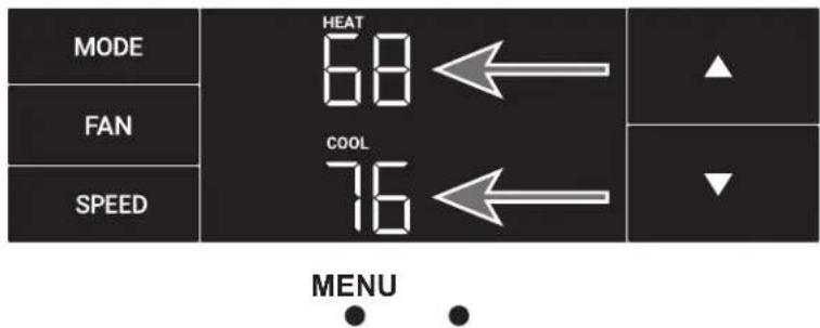 MODE FAN SPEED HEAT 68 COOL 76 MENU