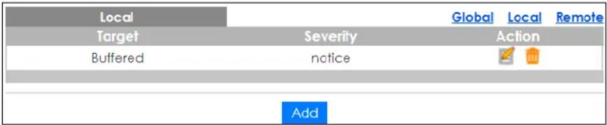 Local Target Severity Global Local Remote Buffered notice Add