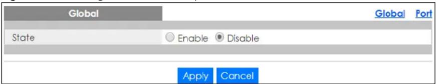 Global State Enable Disable Apply Cancel Global Port