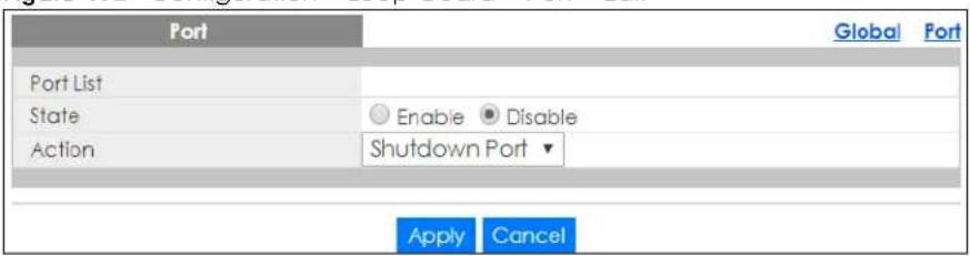 Port Global Port Port List State Enable Disable Action Shutdown Port ▼ Apply Cancel
