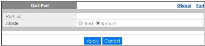 QoS Port Port List Mode Trust Untrust Apply Cancel