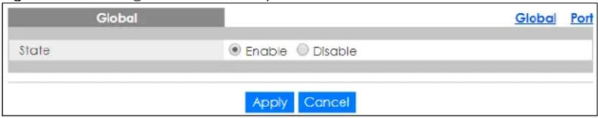 Global State Enable Disable Apply Cancel Global Port