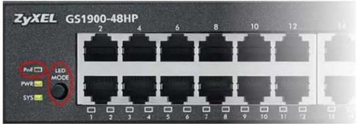ZyxEL GS1900-48HP 2 4 6 8 10 12 14 PoE LED MODE PWR SYS 1 2 3 4 5 6 7 8 9 10 11 12 13