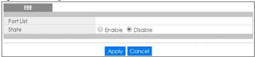 EEE Port List State Enable Disable Apply Cancel