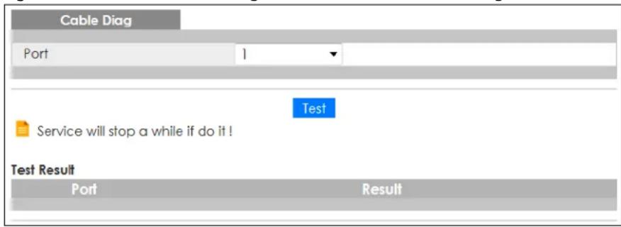Cable Diag Port 1 Test Service will stop a while if do it ! Test Result Port Result