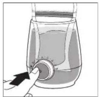 Illustration of a hand pressing down on a glass bottle with liquid, no text or symbols present