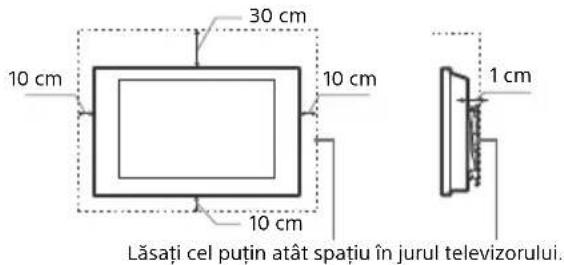 30 cm 10 cm 10 cm 10 cm Lăsați cel puțin atât spațiu în jurul televizorului. 1 cm