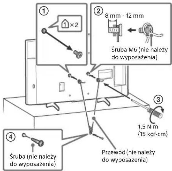 ① ② 8 mm - 12 mm Śruba M6 (nie należy do wyposażenia) ③ 1,5 N·m {15 kgf·cm} Przewód (nie należy do wyposażenia) ④ Śruba (nie należy do wyposażenia)