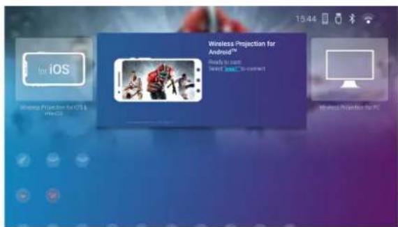 for iOS Wireless Projection for iOS & Android® Ready to start Select SMALL to connect Windows Projection for PC