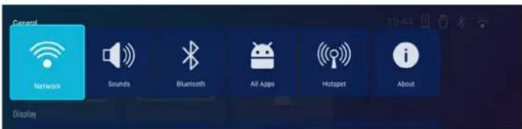 General Network Sounds Bluetooth All Apps Hotspot About Display