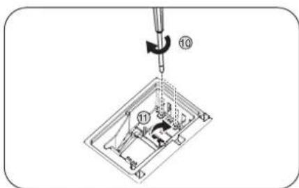 Diagram showing a mechanical assembly with numbered components and an arrow indicating direction, likely illustrating a step in machining or assembly.