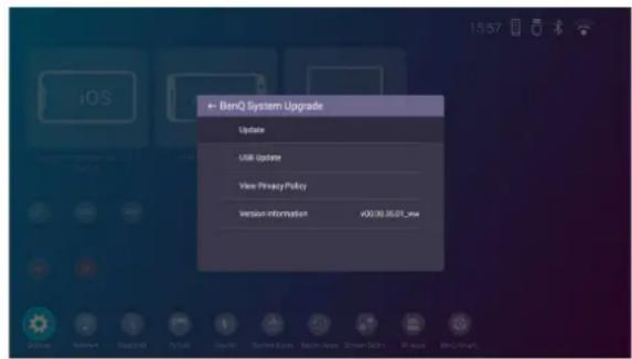 BenzQ System Upgrade Update USB update View Privacy Policy Version Information v00.00.00.01.mw
