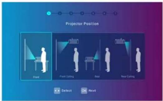 Projector Position Front Front Ceiling Rear Rear Ceiling Select Next