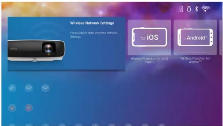 Wireless Network Settings Press [OK] to enter Wireless Network Settings for iOS Wireless Projection for iOS & macOS for Android™ Wireless Projection for Android™