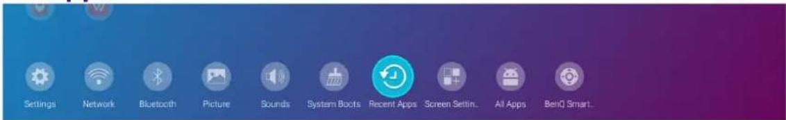 Settings Network Bluetooth Picture Sounds System Boots Recent Apps Screen Settin.. All Apps BenQ Smart..
