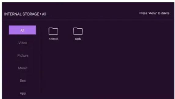 INTERNAL STORAGE + All Press 'Menu' to delete All Android Baidu Video Picture Music Doc App
