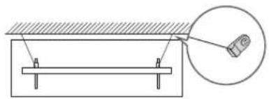 Technical diagram showing a beam supported by a flat surface with a magnified inset showing a magnified detail of the object.