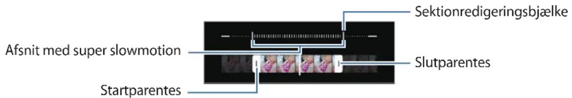 Sektionredigeringsbjælke Afsnit med super slowmotion Slutparentes Startparentes
