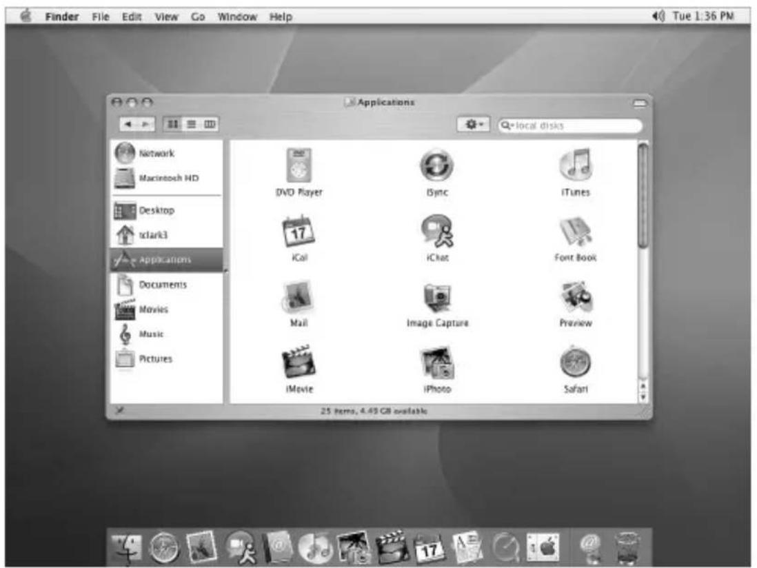 Finder File Edit View Go Window Help Tue 1:36 PM Applications local disks Network Macintosh HD Desktop tclark3 Applications Documents Movies Music Pictures DVD Player Sync iTunes iCal iChat Font Book Mail Image Capture Preview iMovie iPhoto Safari 25 items, 4.49 GB available
