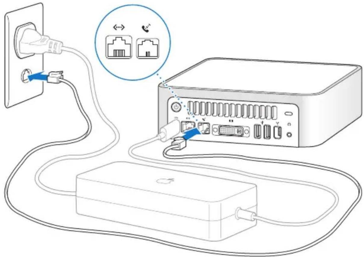Diagram showing connections between an electrical outlet, a device, and a device with labeled ports and cables.