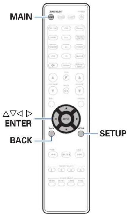 MAIN Δ▽◀ ▶ ENTER BACK SETUP