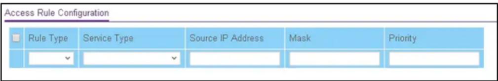 Access Rule Configuration Rule Type Service Type Source IP Address Mask Priority ✓ ✓ ✓ ✓ ✓