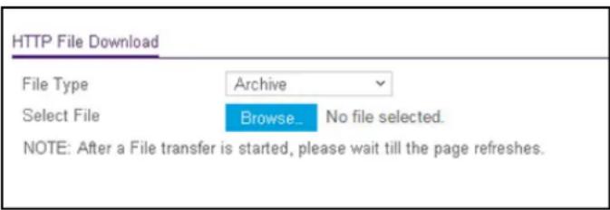 HTTP File Download File Type Archive Select File Browse... No file selected. NOTE: After a File transfer is started, please wait till the page refreshes.